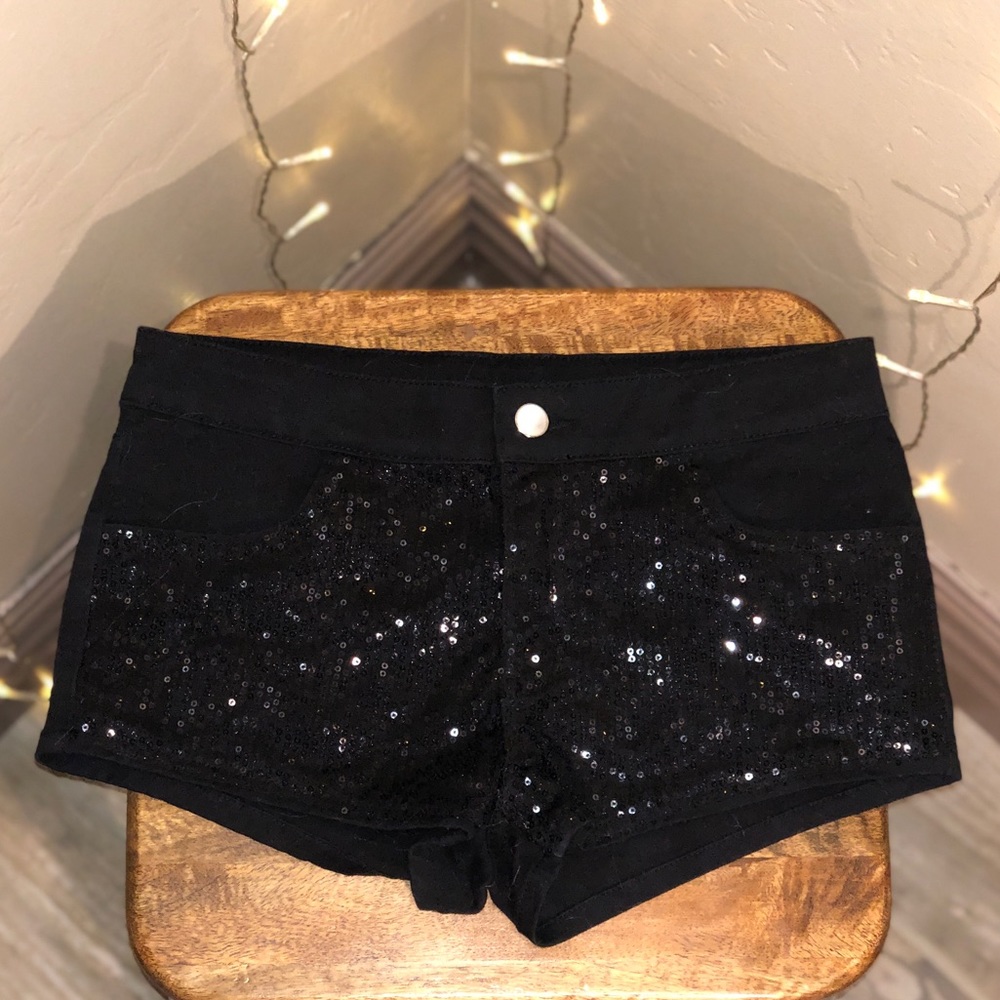 sequin black shorts